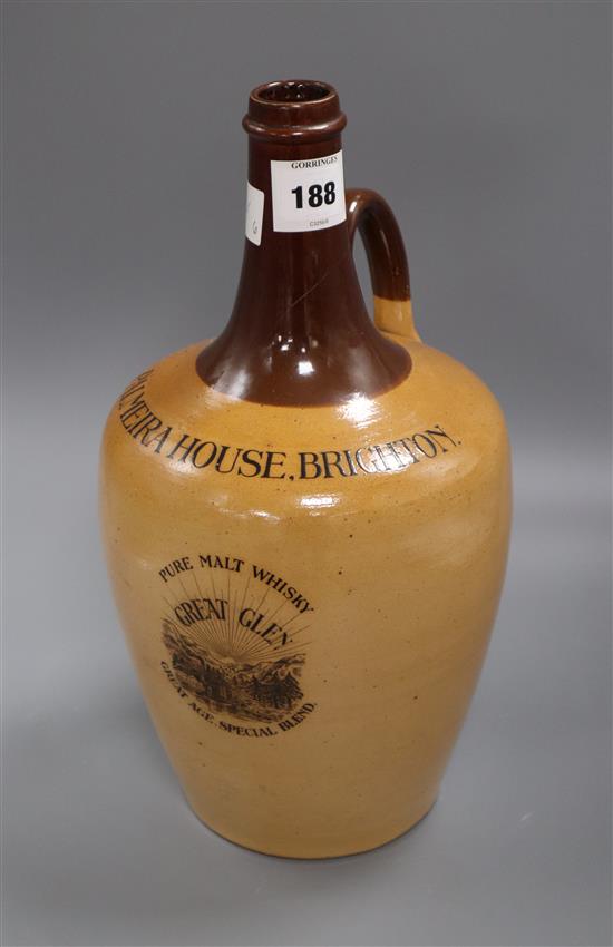 A large stoneware malt whisky bottle for Palmeira House Brighton, Great Glen Great Age, Special Blend height 38cm